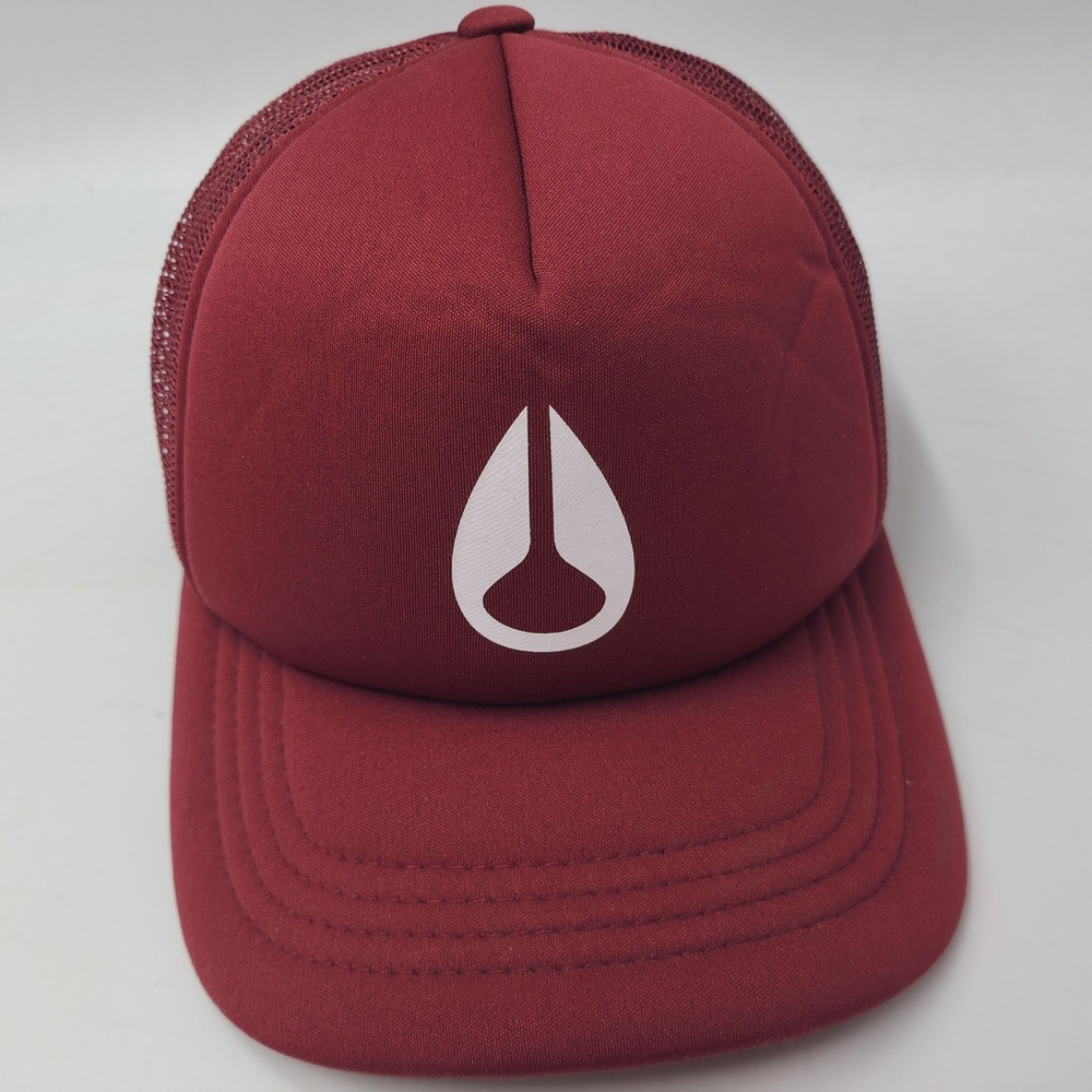 Nixon Hat Snapback Trucker Mesh Maroon White Logo Watch Company Brand Polyester